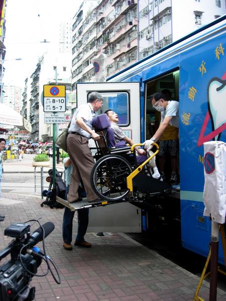 Wheelchair lift of Mobile Dental Vehicle for the disabled